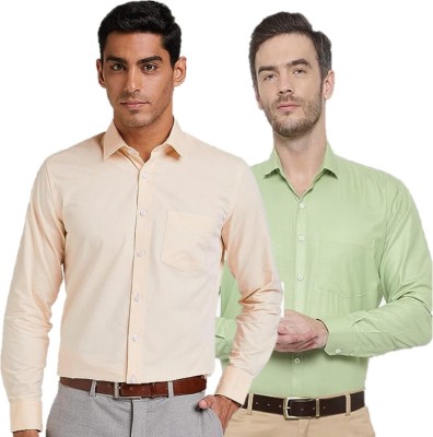 Zomaan Men Solid Formal White, Light Green Shirt(Pack of 2)