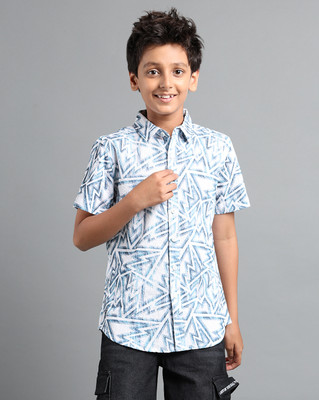 Under Fourteen Only Boys Printed Casual Dark Blue Shirt
