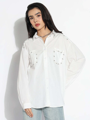SHOWOFFFF Women Solid Party White Shirt