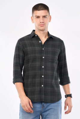 OFFSHADE Men Checkered Casual Green Shirt