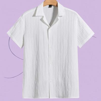 Jenil Fashion Men Self Design Casual White Shirt