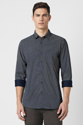 PETER ENGLAND Men Striped Casual Dark Blue, White Shirt
