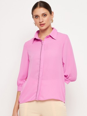 MADAME Women Solid Casual Pink Shirt