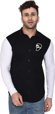 GEUM Men Color Block Casual Black Shirt