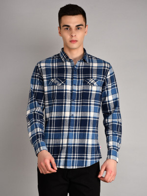 Tim Paris Men Checkered Casual Dark Blue Shirt