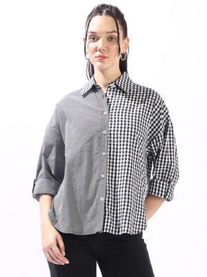 High Star Women Checkered Casual Black, White Shirt