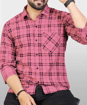 Surhi Men Checkered Casual Pink, Black Shirt