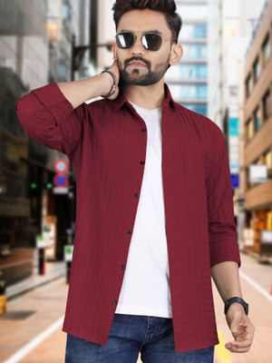 VeBNoR Men Self Design Casual Maroon Shirt