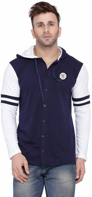 tfurnish Men Color Block Casual Dark Blue, White Shirt
