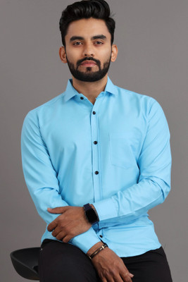 SPOQUE Men Solid Casual Blue Shirt