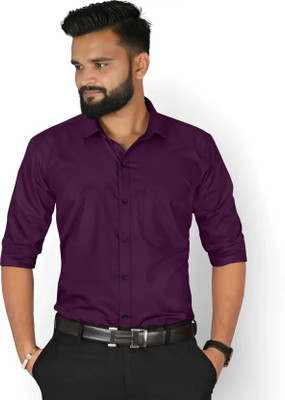 Look At Me Men Solid Formal Purple Shirt