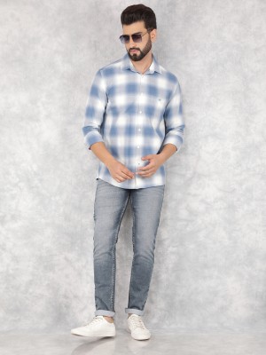 CRIMSOUNE CLUB Men Checkered Casual Blue Shirt