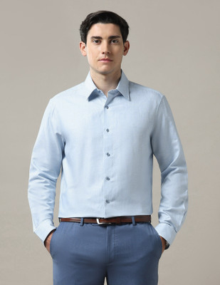 ARROW Men Solid, Self Design Formal Blue Shirt