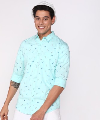 FOREVER 21 Men Printed Casual Blue Shirt