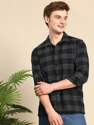 Mast & Harbour Men Checkered Casual Dark Green Shirt