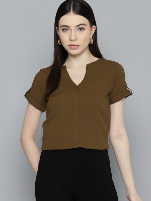 Wisstler Women Solid Casual Brown Shirt