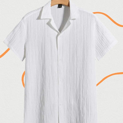 Jenil Fashion Men Striped Casual White Shirt