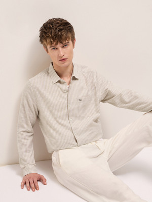 THE BEAR HOUSE Men Self Design Casual Beige Shirt