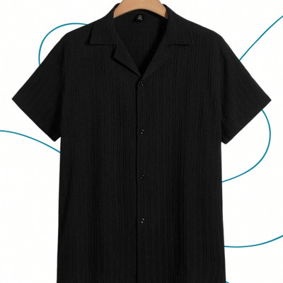 A DEEMOON Men Self Design Formal Black Shirt