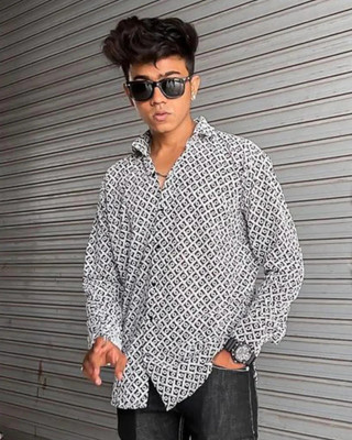 Shiv Fashion Trend Men Printed Casual Grey Shirt