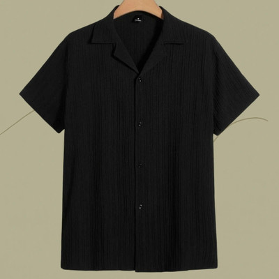 Look Trendy Men Self Design Casual Black Shirt