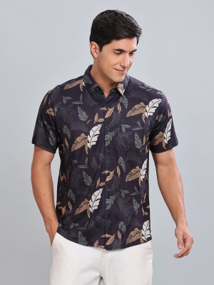 Bullmer Men Printed Casual Dark Green Shirt