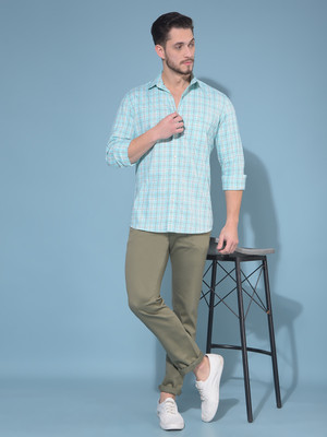 CRIMSOUNE CLUB Men Checkered Casual Black, Light Blue, White Shirt