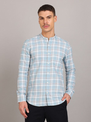 Nanzi Men Checkered Casual Blue Shirt