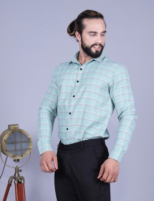 Tanip Men Checkered Formal Green Shirt