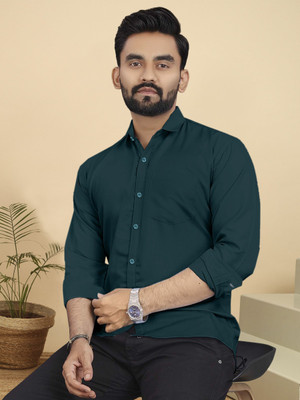METRONAUT Men Solid Casual Dark Green Shirt