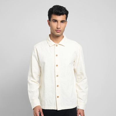 7 Alt by Pantaloons Men Solid Casual Beige Shirt