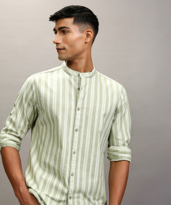 HIGHLANDER Men Striped Casual Green Shirt