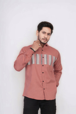U AND J TREND Men Striped Casual Pink Shirt