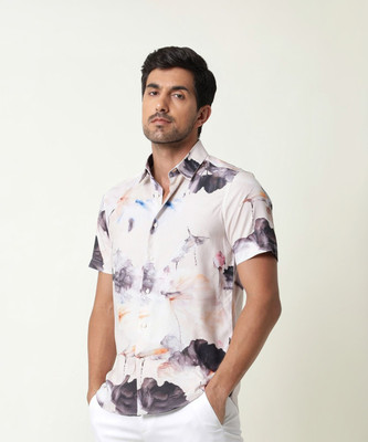 RARE RABBIT Men Printed Casual White Shirt