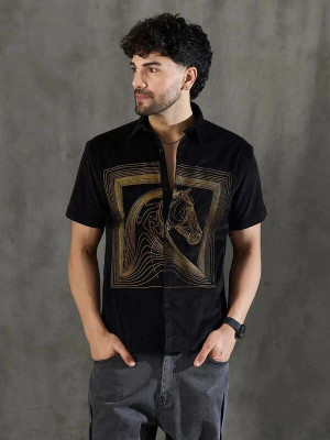 FUGAZEE Men Self Design Casual Black Shirt
