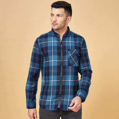 SF Jeans by Pantaloons Men Checkered Casual Dark Blue, Blue, White Shirt