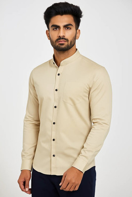 CROWNTAIL Men Solid Casual Beige Shirt
