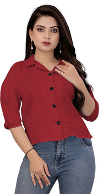 SYSBELLA FASHION Women Self Design Casual Red Shirt
