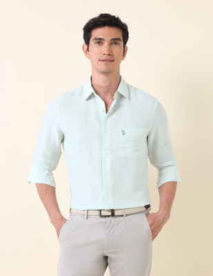 U.S. POLO ASSN. Men Self Design Casual Blue Shirt