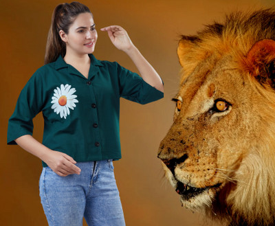 VAVA Creation Women Printed Casual Dark Green Shirt