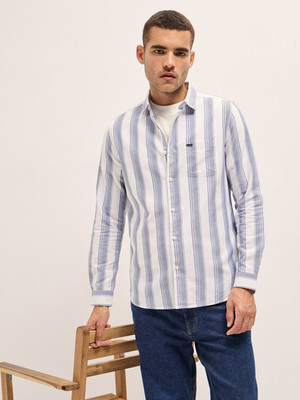 THE BEAR HOUSE Men Striped Casual Blue Shirt