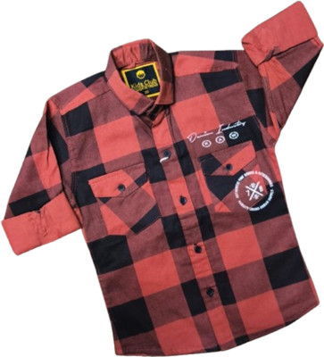 Jainam Club Boys Checkered Casual Red, Black Shirt