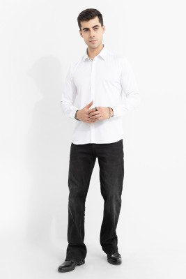 Snitch Men Solid Formal White Shirt