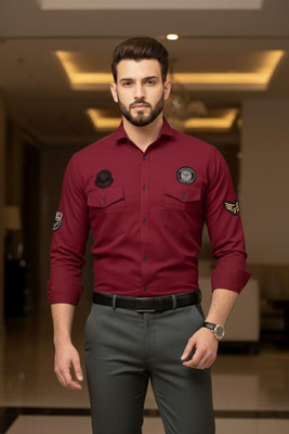 ESTHERCHARM Men Solid Formal Maroon Shirt