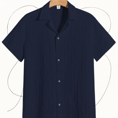 SHIRTWALA Men Self Design Casual Dark Blue Shirt