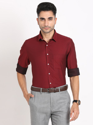 TURTLE Men Self Design Formal Maroon Shirt