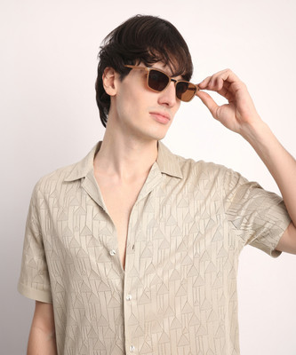 Voroxy Men Printed Casual Beige Shirt