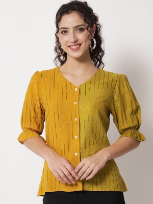 SHOPPING QUEEN Casual Striped Women Green, Yellow Top