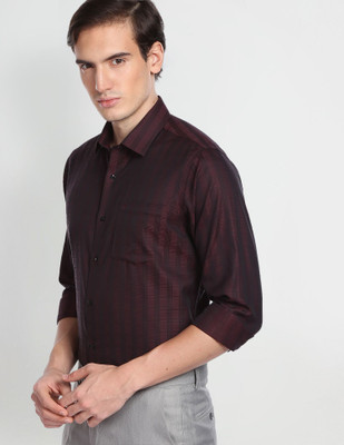 ARROW Men Striped Formal Red Shirt