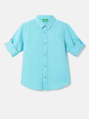 United Colors of Benetton Boys Self Design Casual Blue Shirt